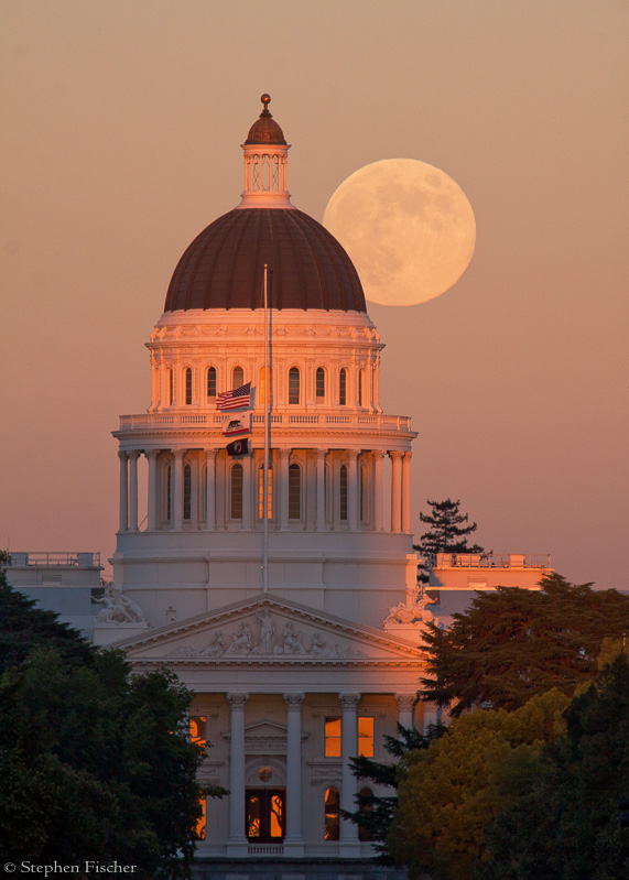 Full moon over the golden state capital