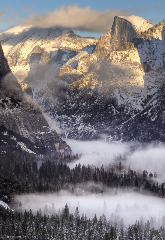 Yosemite Valley during a clearing winter storm