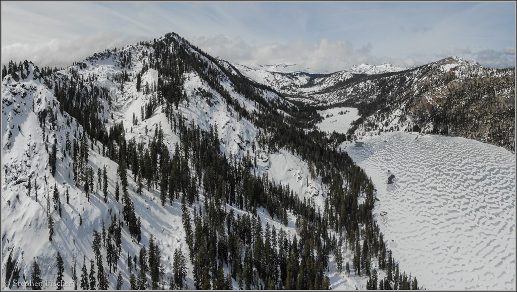 Talking Mountain towering over the frozen Echo Lakes