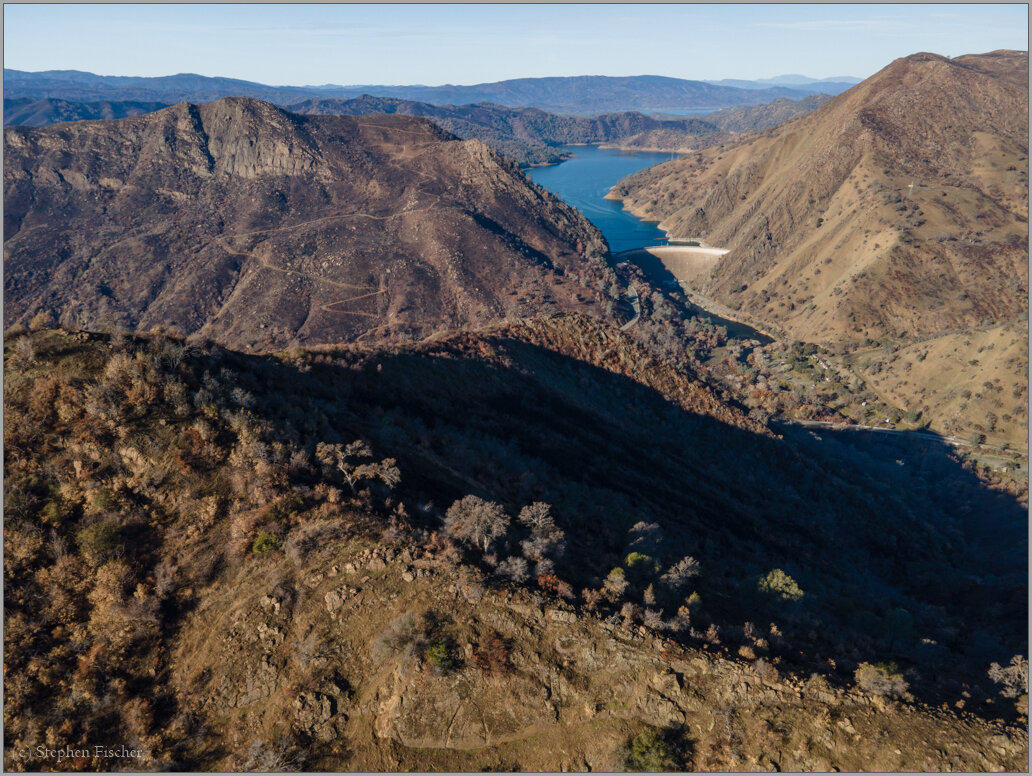 Burned out mountain terrain around Lake Berryessa